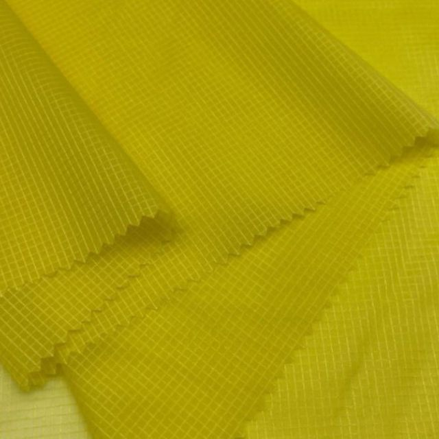 30D N66 Recycled Nylon Taffeta Fabric - 4mm Grid Patter, Silicone Oil Coating, Ripstop Fabric 