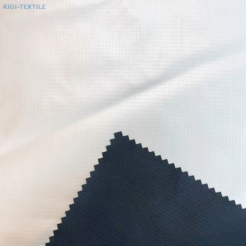 recycled 30D grid pongee ripstop fabric flat swatch wet process white coating