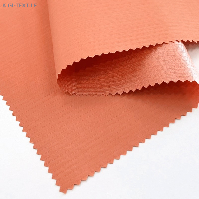 Vertical Stripe Design with Surface Wrinkle 40D Nylon Fabric - TPU Film Waterproof Fabric, Ripstop Structure