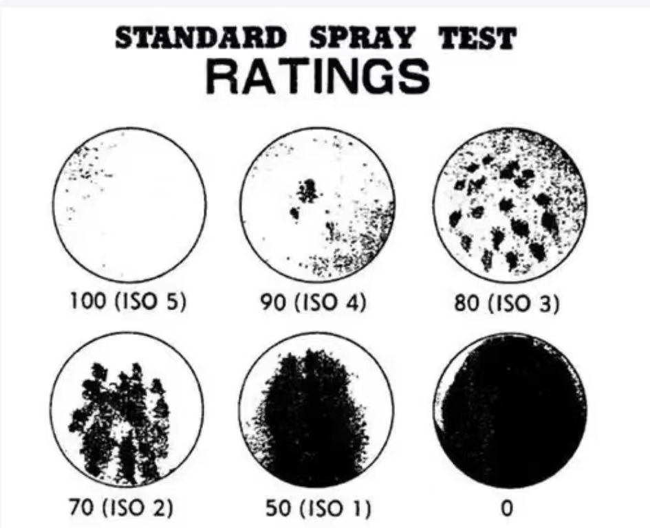 Buyer reviewing DWR fabric samples and AATCC TM22 test report