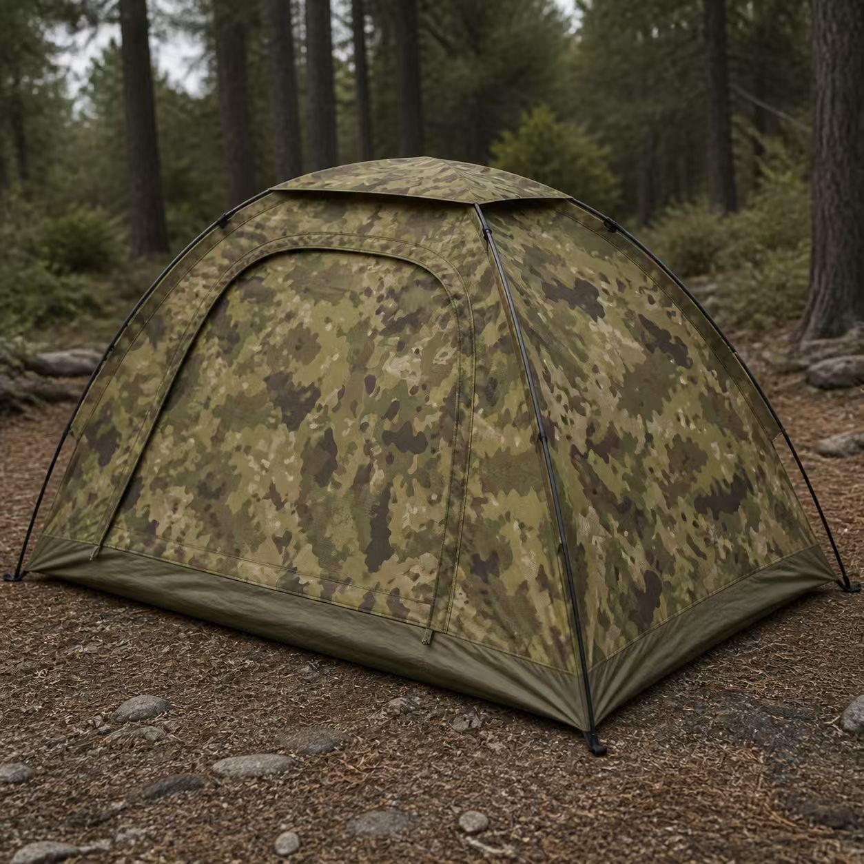 Camping tent made from 600D flame-retardant camouflage Oxford fabric